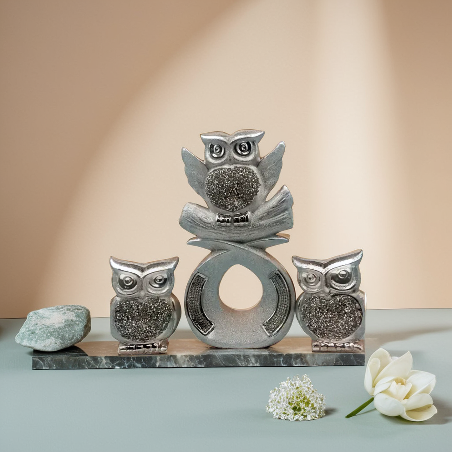 Silver owl tray decoration