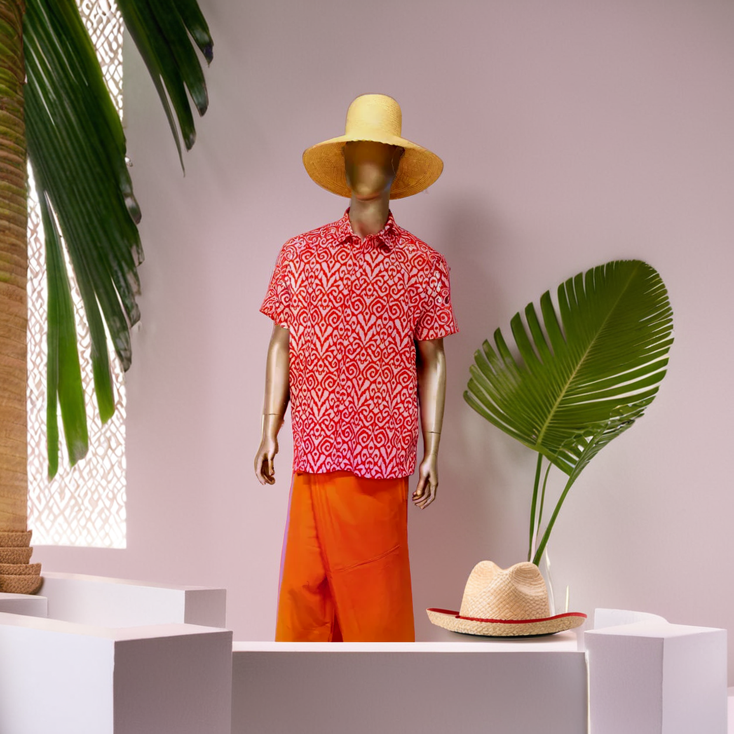 Vibrant Red Batik Shirt with Intricate Patterns