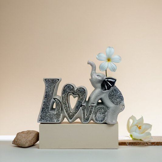elephant on love word sign decor silver