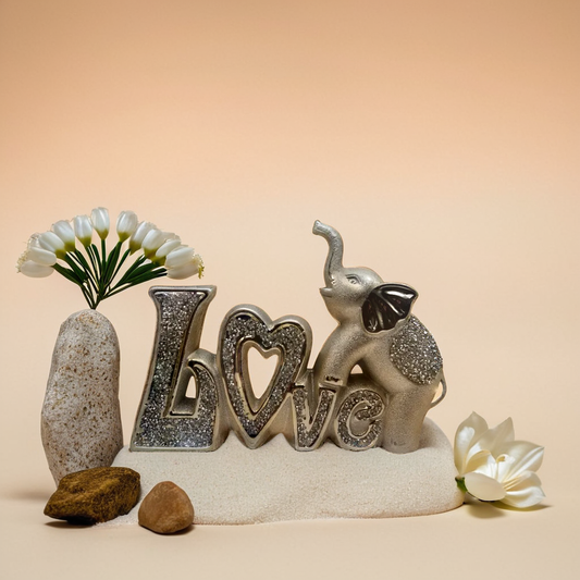 elephant on love word sign decor gold